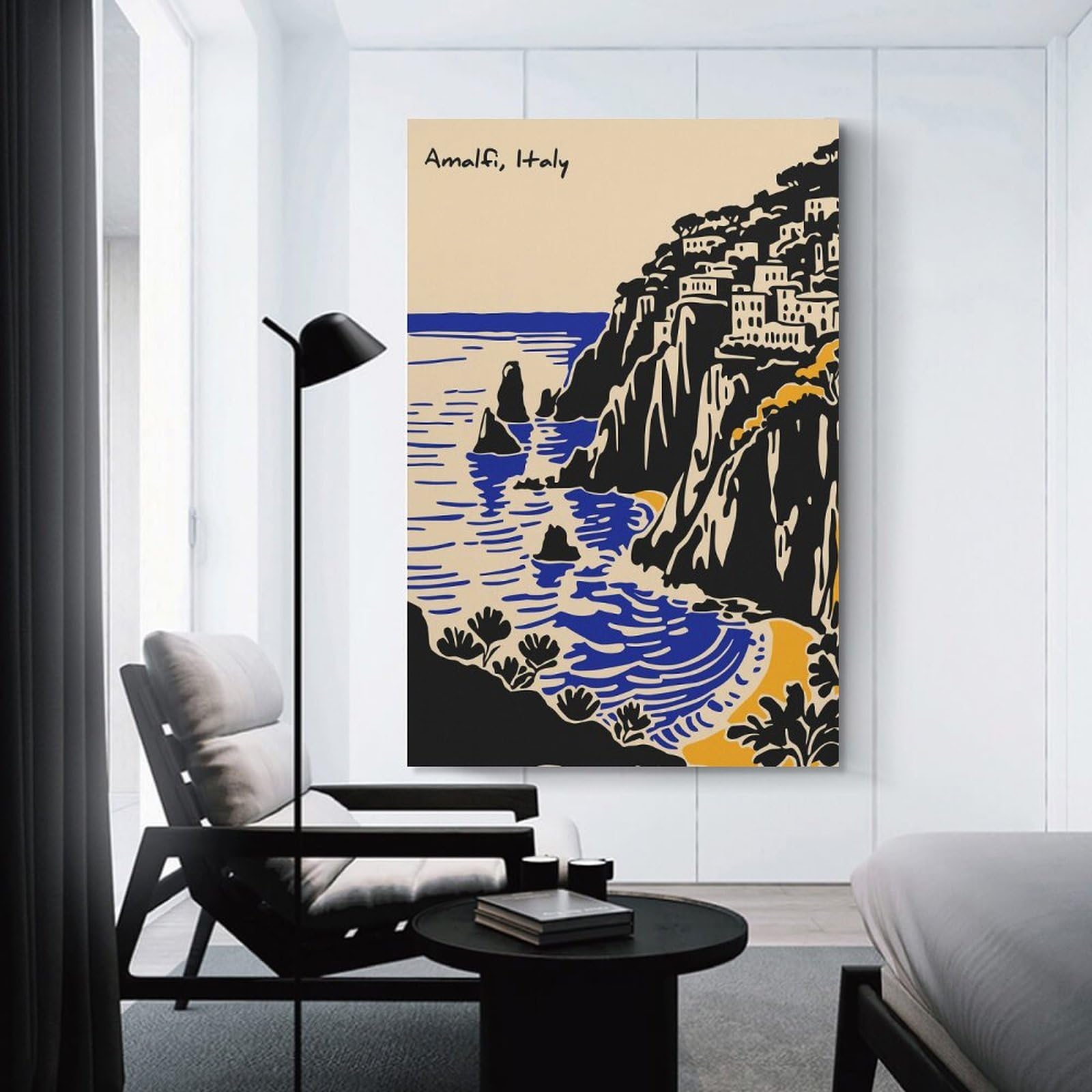 Junmoney Amalfi Coast Italy Illustration Wall Decor Canvas Print, 24x36inch(60x90cm), for Wall Displays, Bedrooms Or Room Updates, Wall Decor Suited to Curated Displays