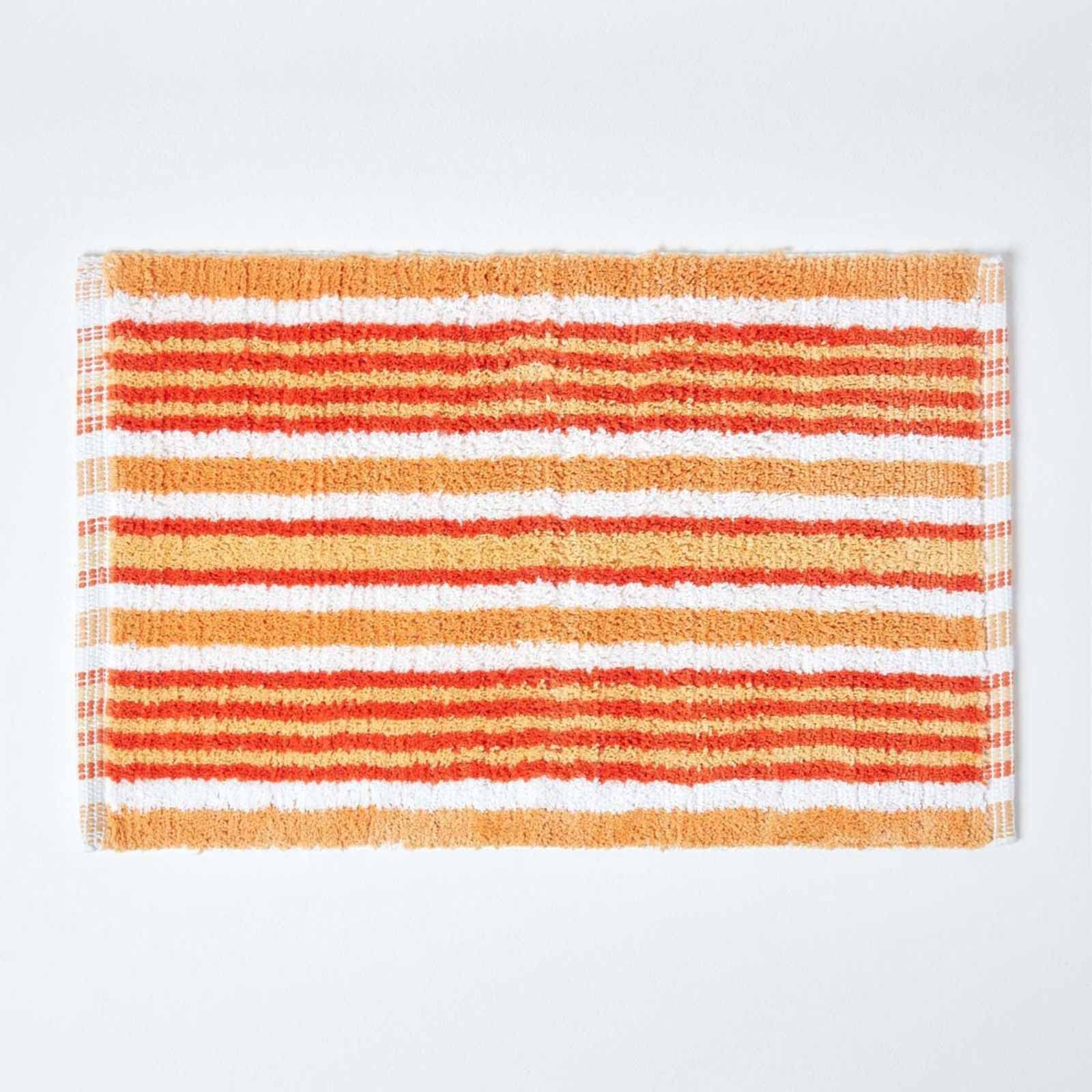 Homescapes Handloomed Striped Cotton Bath Mat in Orange
