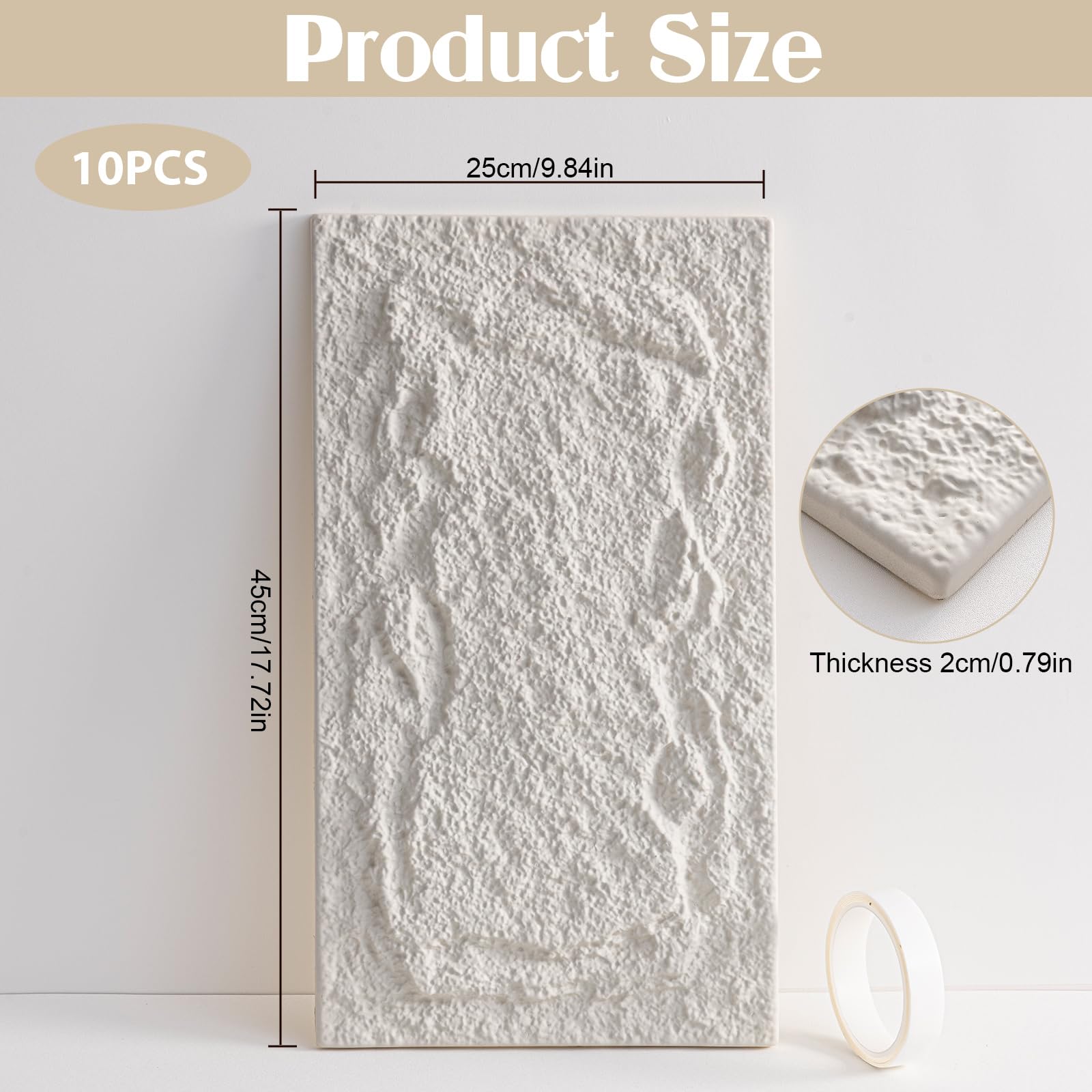 10 Piezas Paneles de Pared 3D con Aspecto de Piedra, 45 x 25cm PVC Paneles Decorativos para Pared interiores y exterior, Paneles Acústicos 3D, Revestimiento de Pared (Blanco)