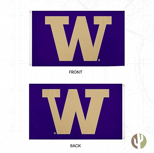 Miniatura 6 de Desert Cactus Bandera de la Universidad de Washington U of W UW Huskies Husky banderines 100 poliéster para interiores y exteriores 3 x 5 diseño K