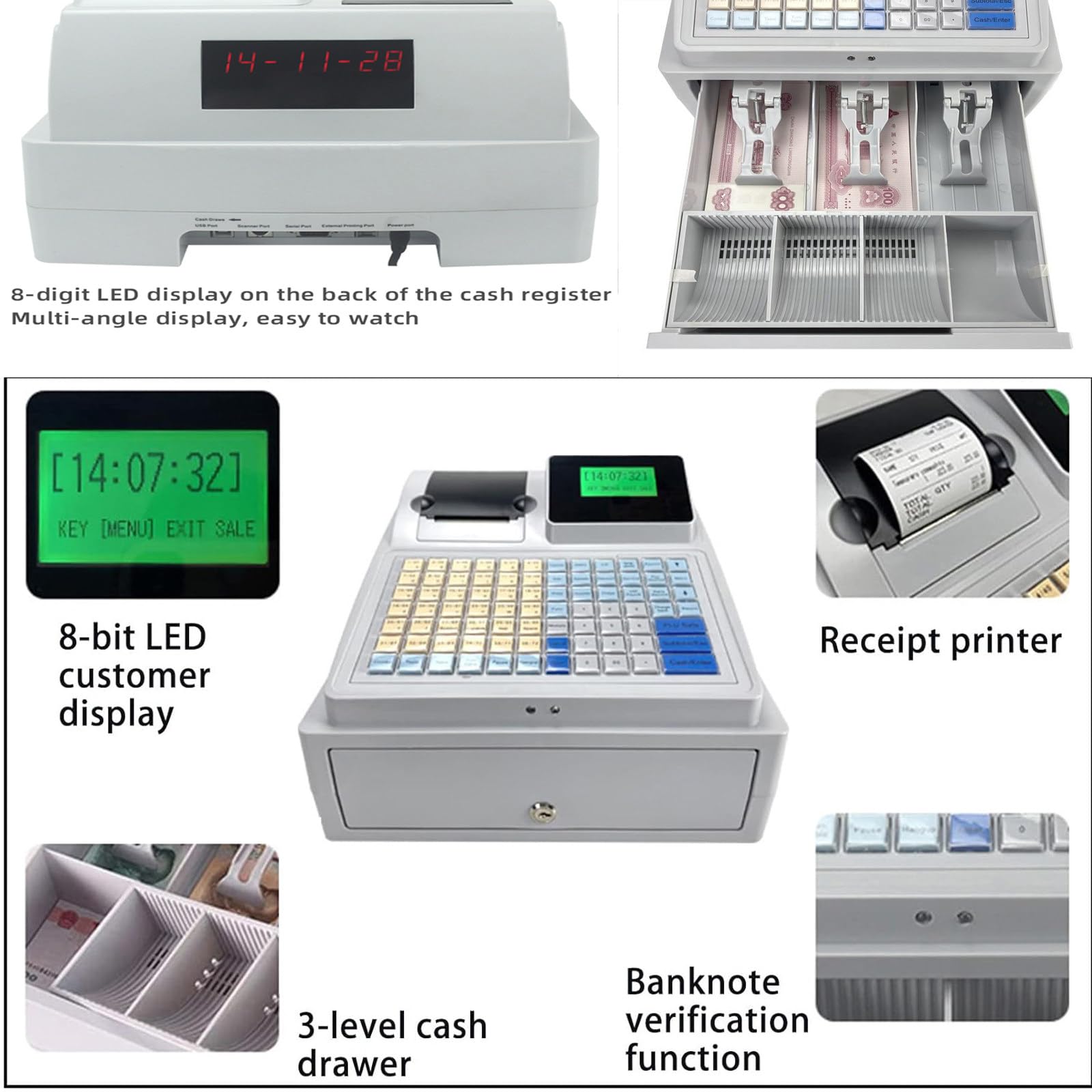 Registratore di cassa elettronico con 81 pulsanti, 8 LED digitali, per piccole imprese, snack, supermercato, commercio al dettaglio