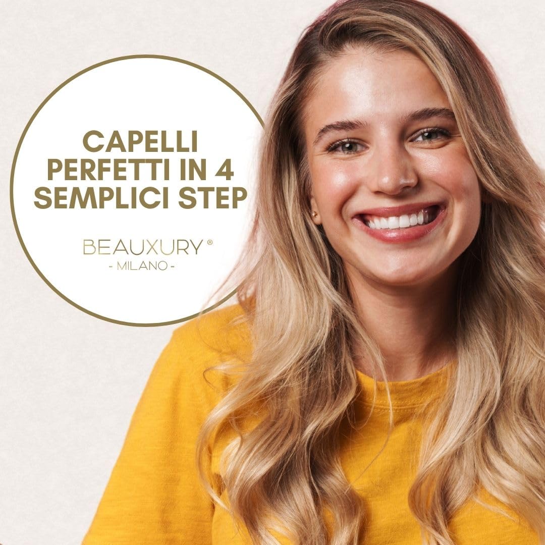 Beauxury Milano Kit Luxury Premium Professionale Shampoo, Maschera, Leave-in, Setificante e Spazzola Brush con Bava di Lumaca Ideale per Capelli Danneggiati da Tintura e Decolorazione.