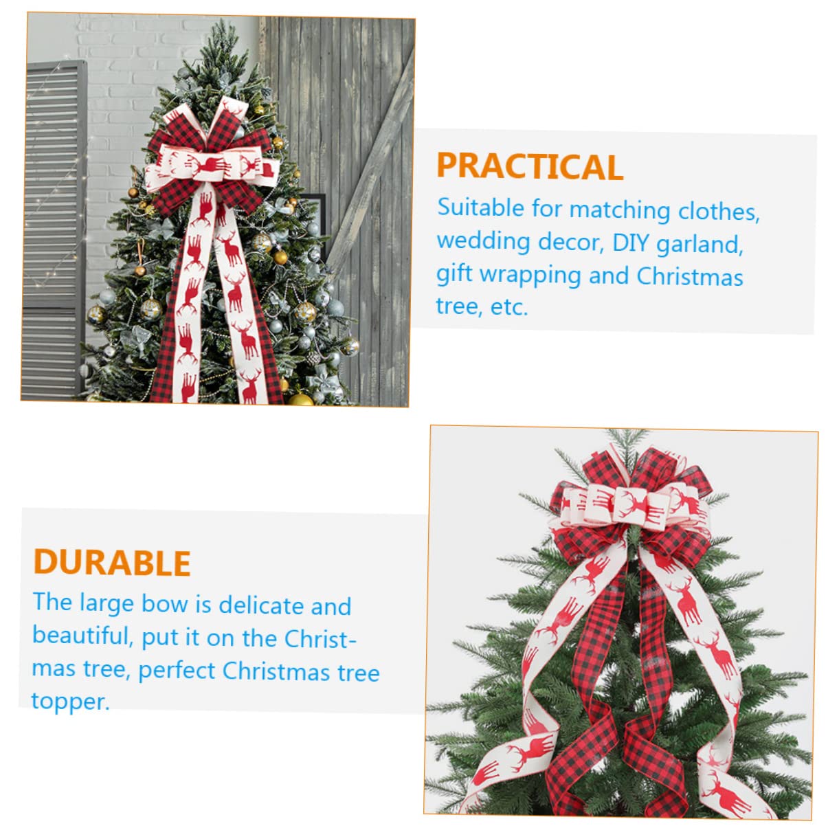 4 Stück Weihnachtsbaumschleife Karierte Schleife Outdoor-Bögen weihnachtsdeko Christmas Decorations Girlande Weihnachtsschmuck Schleifenknoten selber Machen Christbaumschmuck