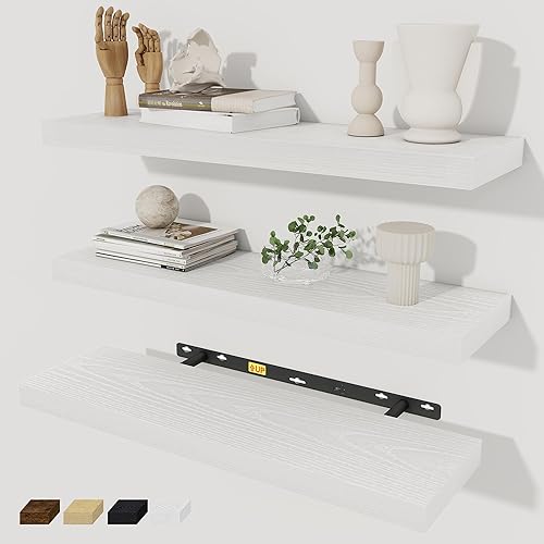 Miniatura 29 de Fun Memories Estantes flotantes de 36 x 8 pulgadas para pared, juego de 2 estantes de baño de granja, estantes de pared de madera de 36 pulgadas de