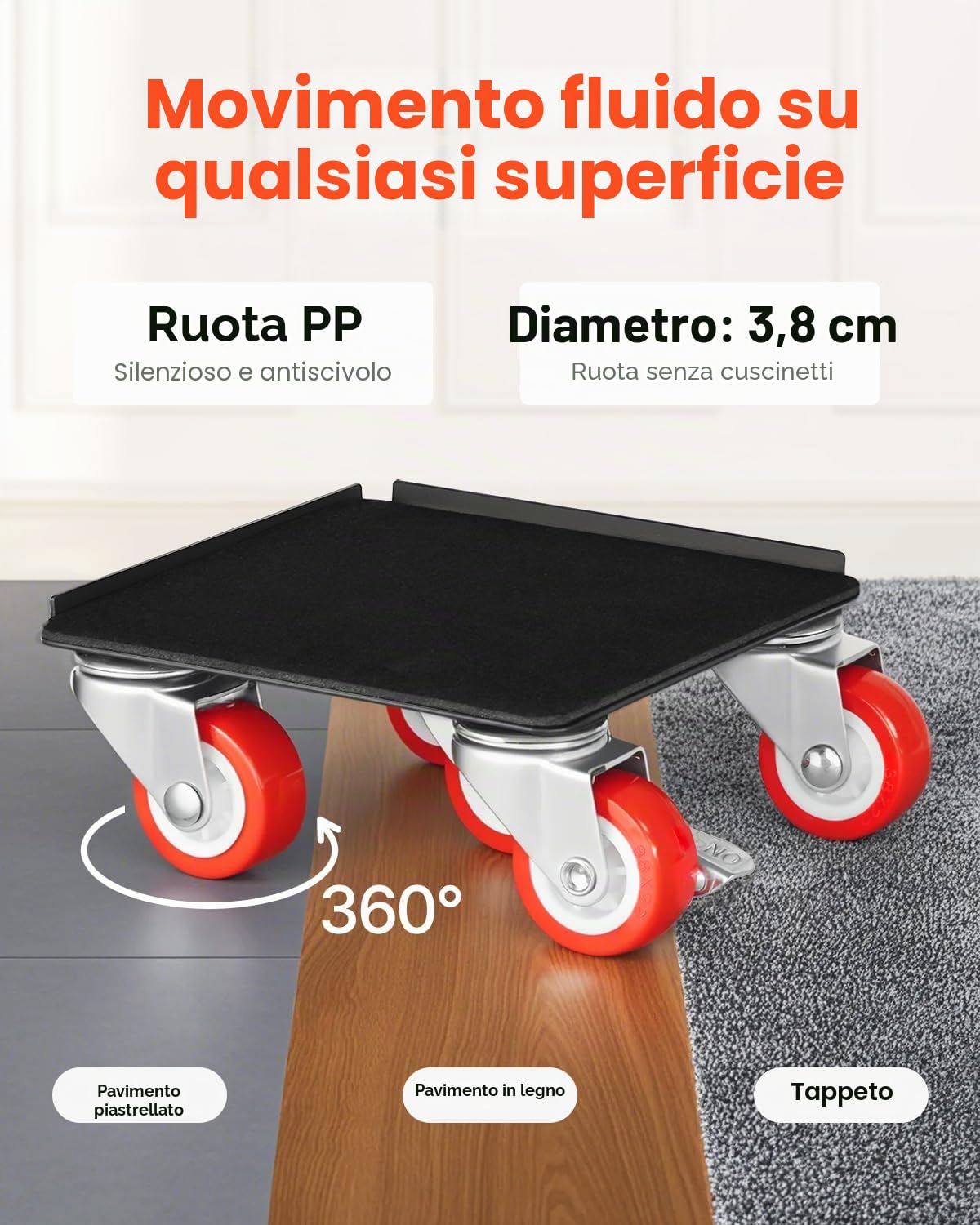 VEVOR Carrello per Mobili, Carico Massimo 544 kg, Trasportatore per Mobili Impieghi Gravosi con 5 Ruote Girevoli 360°, Pannello in Acciaio al Carbonio, Set Utensili Scorrevoli per Sollevamento Mobili