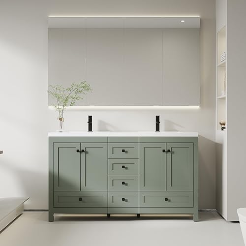 Miniatura 85 de eclife Tocadores de baño de 30 pulgadas con lavabo, moderno gabinete de almacenamiento de baño de madera gruesa con fregadero empotrado, drenaje