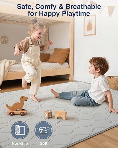 Miniatura 3 de Separo Tapete de juego para bebé, tapete de juego de 59 x 71 pulgadas, compañero de juego suave para gatear con superficie de tacto fresco, lavable