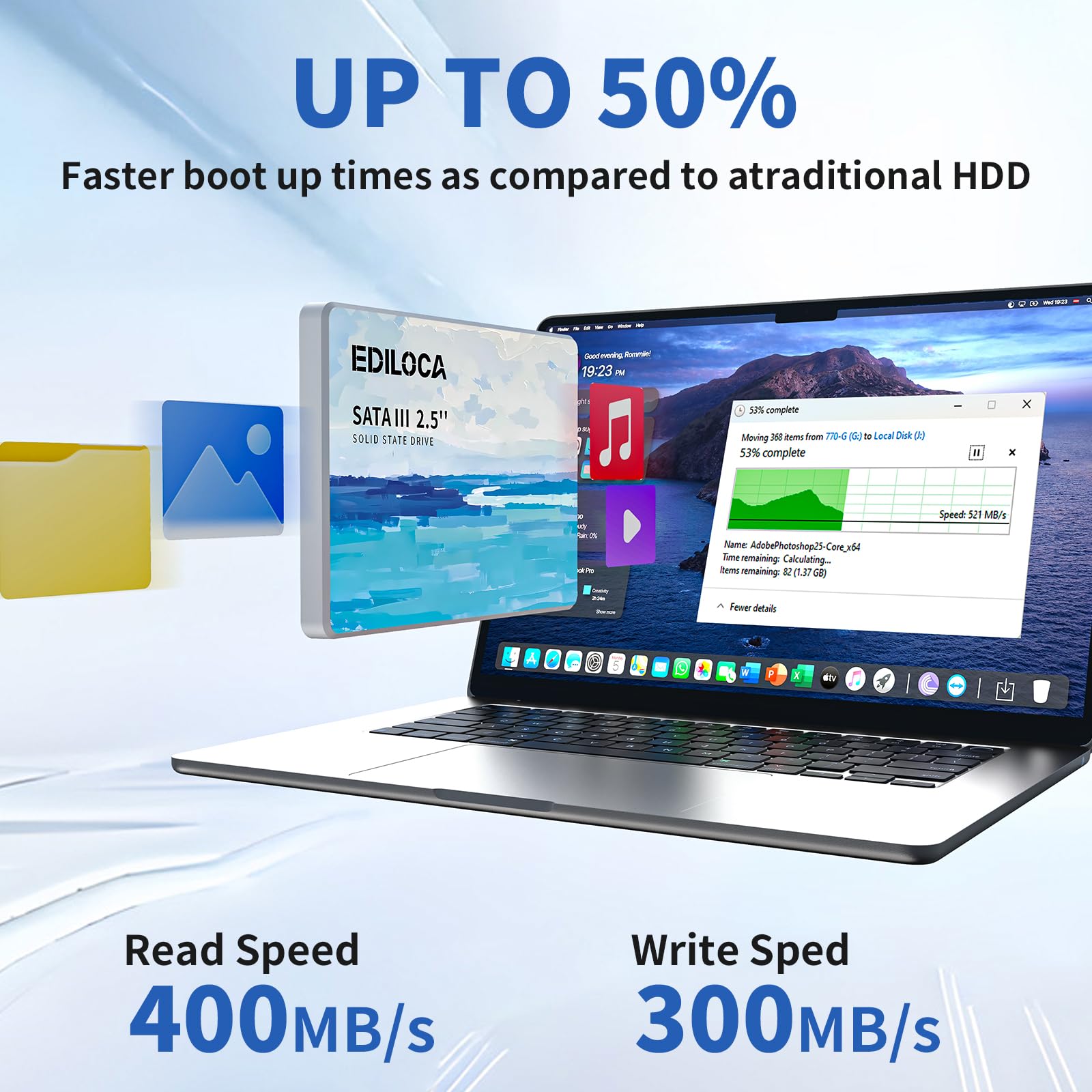 Ediloca 256GB SSD Internal Solid State Drive,2.5" SATA III 6Gb/s,Up to 560MB/s Read Speed,3D NAND Flash,Shock Drop-Proof for PC/Laptop/Desktop/NAS, Compatible with Windows/Mac/Linux (ES580E)