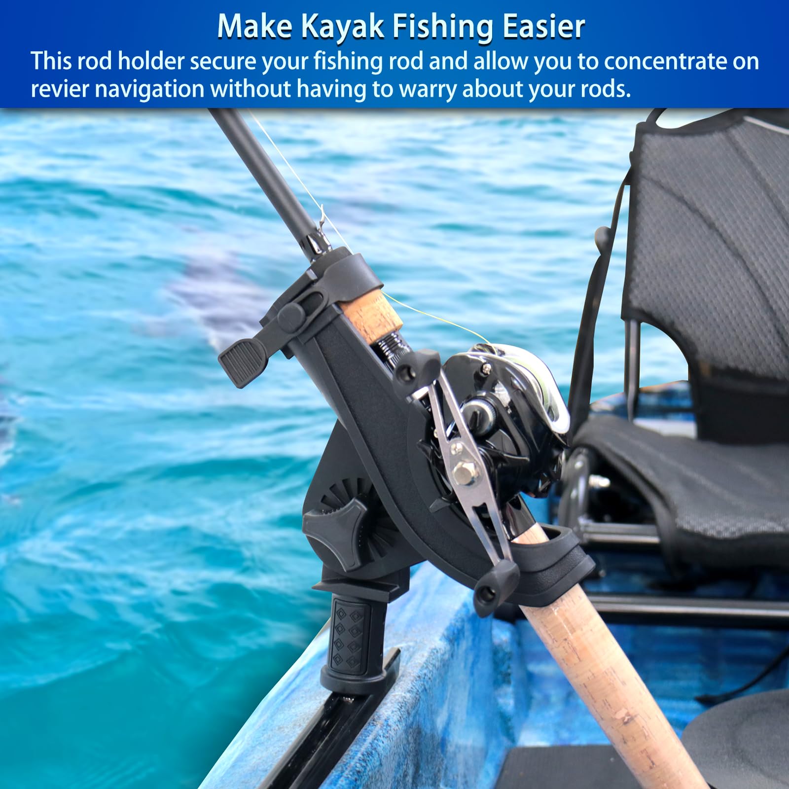 Huntury Kayak Track Fishing Rod Holder with Rubber Strap Easy Adjust and Remove, Compatible with Baitcasting and Spinning Reels, Track Mount Accessories, Kayak Fishing Accessories : Sports & Outdoors