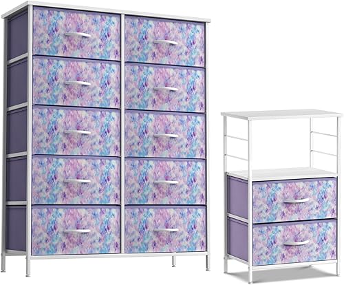 Sorbus Cómoda para niños con 10 cajones y 2 cajones, juego de muebles a juego, cofres organizadores de unidad de almacenamiento para ropa,