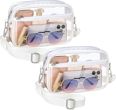 Clear Bag for Stadium Events - Small Clear Purse Crossbody Bag | Adjustable Wide Strap, 2 Easy Access Pockets, Thick 0.5mm PVC, for Sports Game Day Concerts Festival, Women Clear Stadium Bag