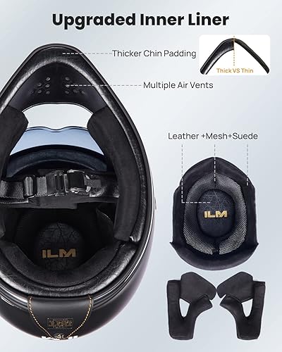 Miniatura 5 de ILM Casco de motocicleta de cara completa vintage para adultos y hombres, compatible con ciclomotor, ATV, Cruiser, scooter, DOT ECE, modelo Z502