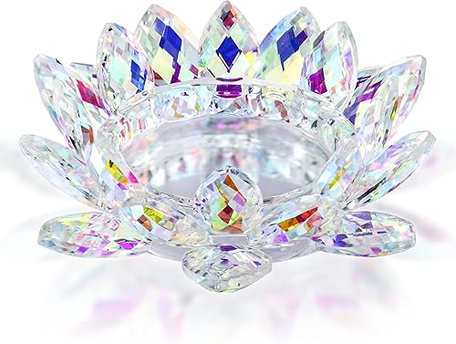 Miniatura 2 de Portavelas de loto de cristal grande de 7 pulgadas de ancho, candelabro, candelabro, candelabro votivo de vidrio para decoración de mesa de cena de