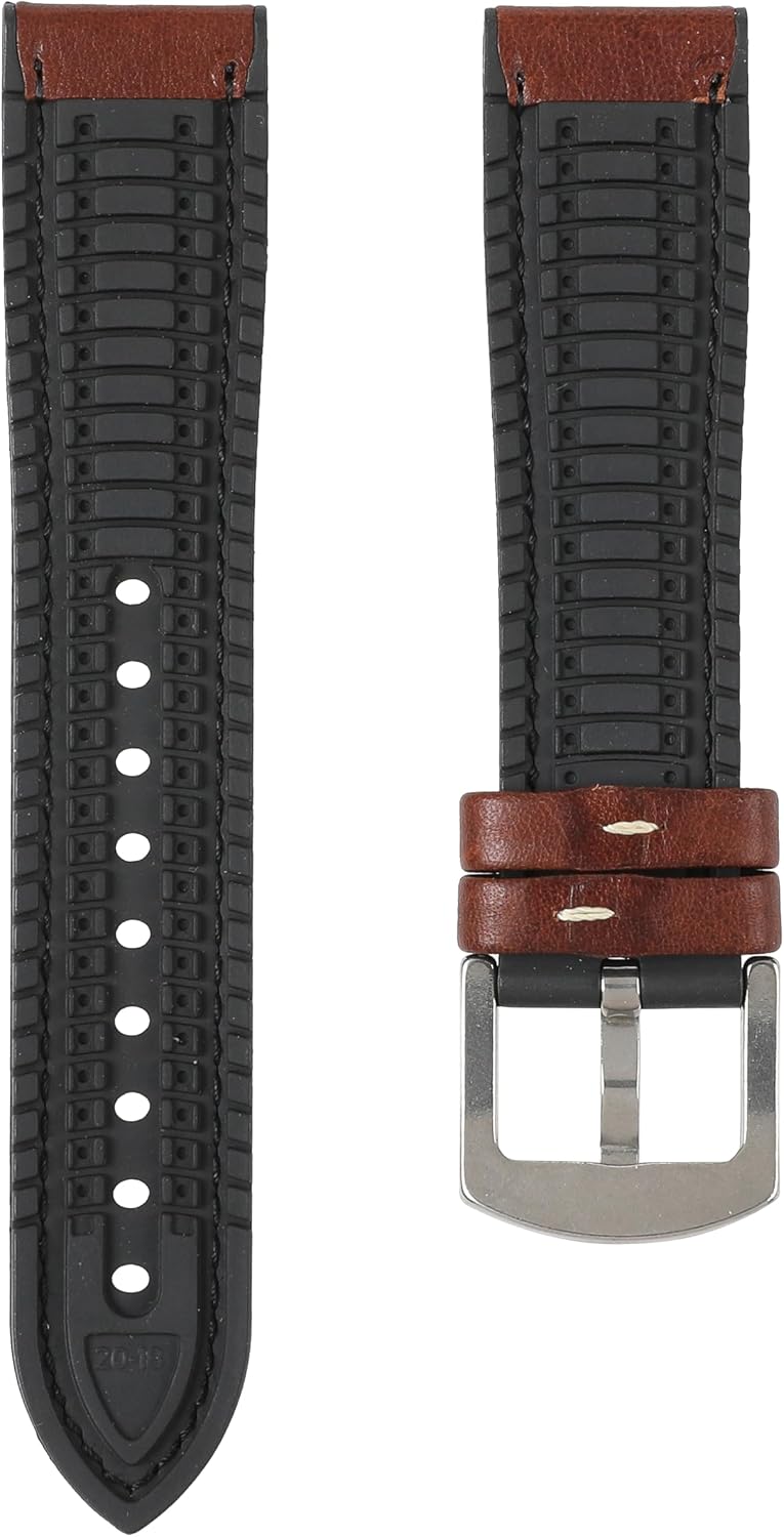 Premium Italian Hybrid Calf Leather FKM Rubber Watts Watch Straps- Waterproof Performance Sports Bands for Men & Women- Replacement Watchband- Colors: Black, Blue, 24mm