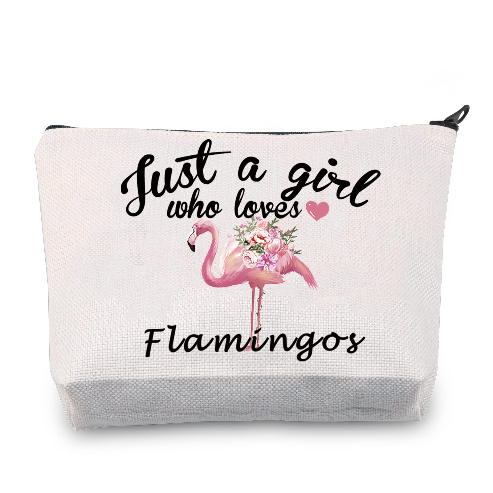 CMNIM Flamingo Gifts for Her Flamingo Cosmetic Bag Just a Girl Who Loves Flamingos Makeup Bag Flamingo Lover Gifts (Flamingo Cosmetic Bag Beige)