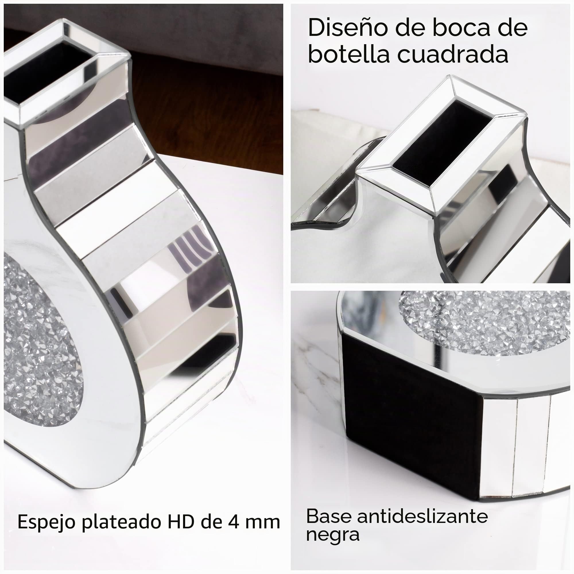 Jarrón Decorativo con Espejo de Plata, Jarrón de Diamantes de Lujo, Se Puede Insertar con Flores Secas Y Pampas Grass, Se Puede Usar como Sala De Estar, Decoración De Oficina, Altura 23 cm