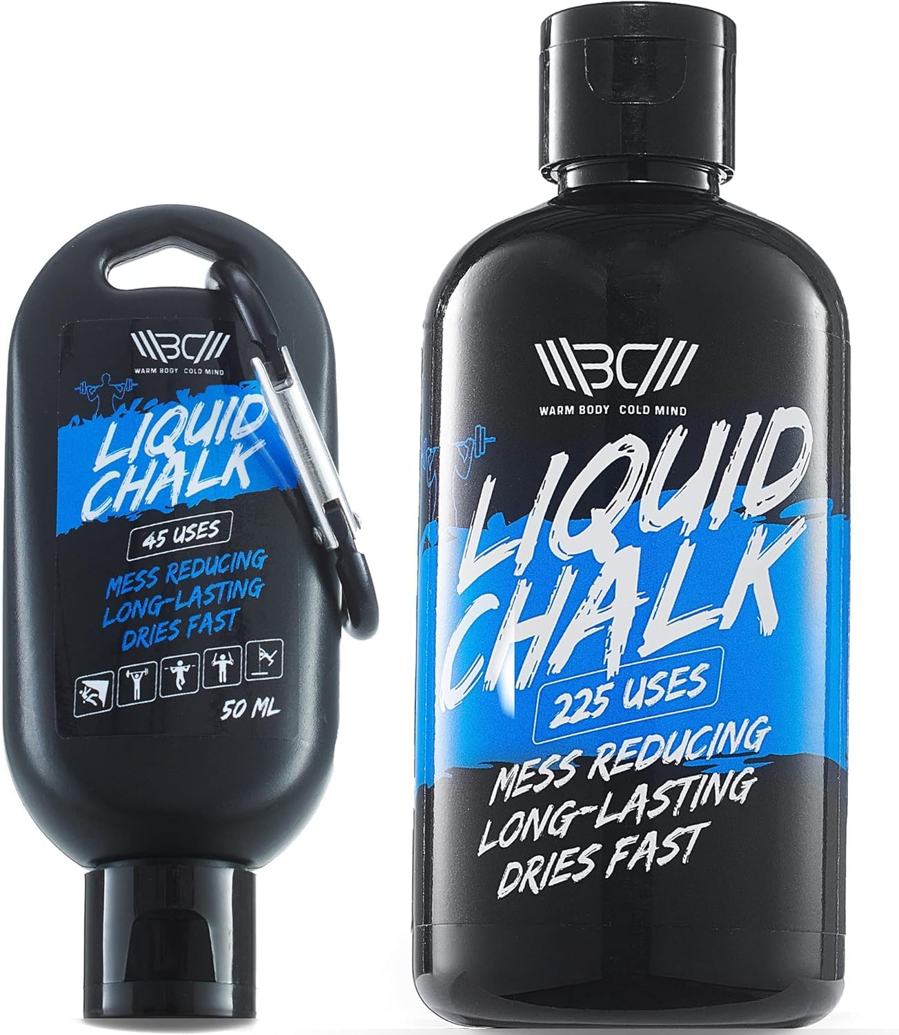 WARM BODY COLD MIND Mess Free Liquid Chalk for Weight Lifting - Hand Grip for Cross Training, Climbing, Gymnastics, Weightlifting, Powerlifting, Deadlift, Pole Dancing (250+50ml White)