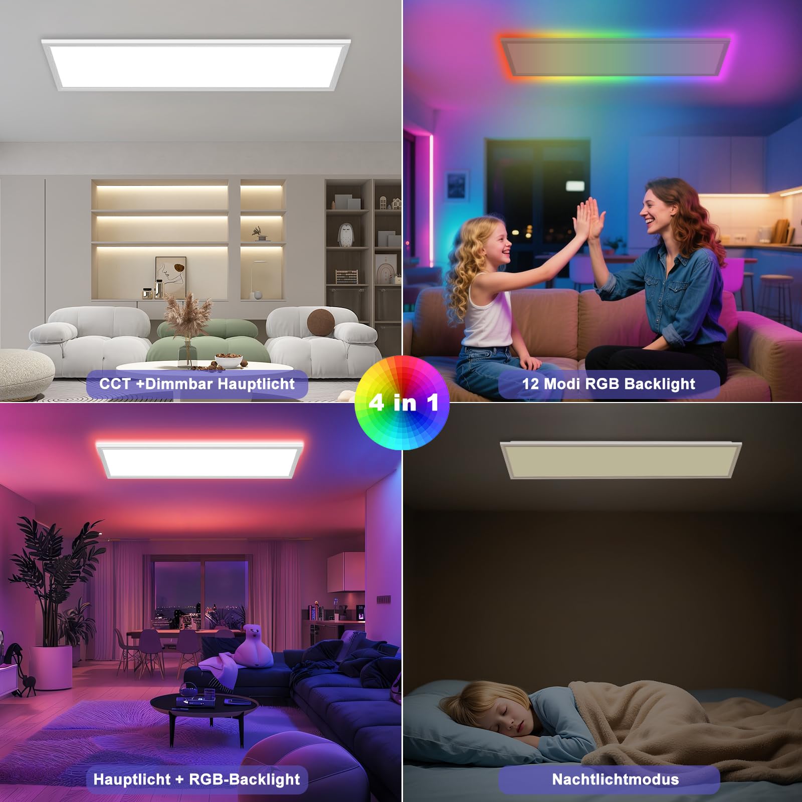 Deckenlampe Led Deckenleuchte Dimmbar Flach - 100x25CM RGB Backlight LED Panel Lampe Decke mit Fernbedienung Timer 3000K-6500K 30W 2543LM für Wohnzimmer Badezimmer küche Schlafzimmer Tageslichtlampe
