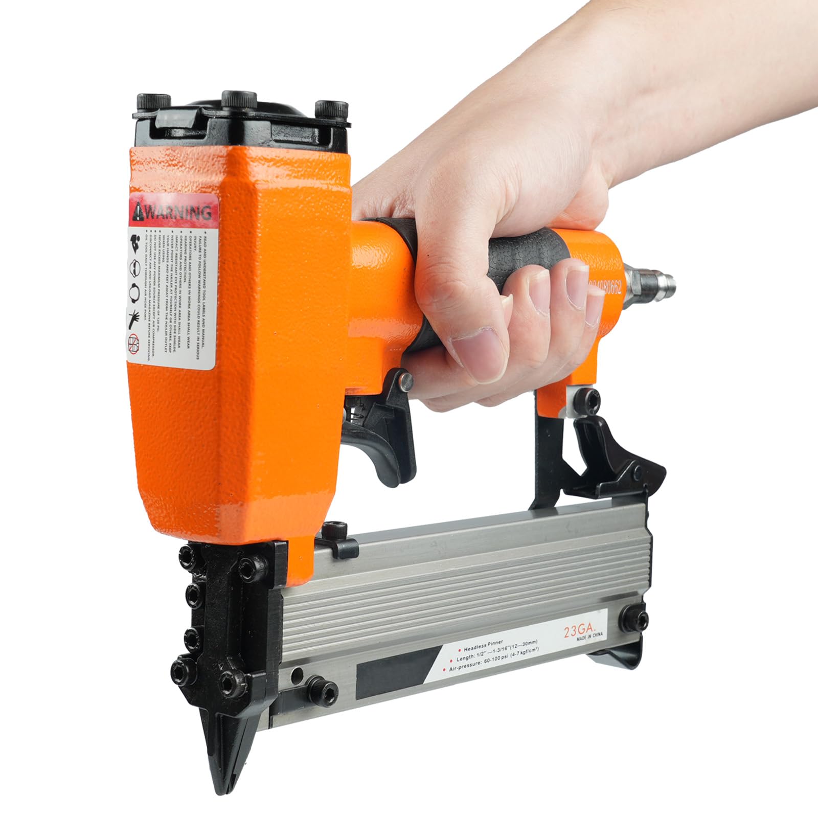 Chiodatrice pneumatica senza testa calibro 23 con grilletto di sicurezza, chiodatrice a spillo, compatibile con perni senza testa da 12-30 mm, pistola ad aria per tappezzeria, mobili, fai da te, ecc.