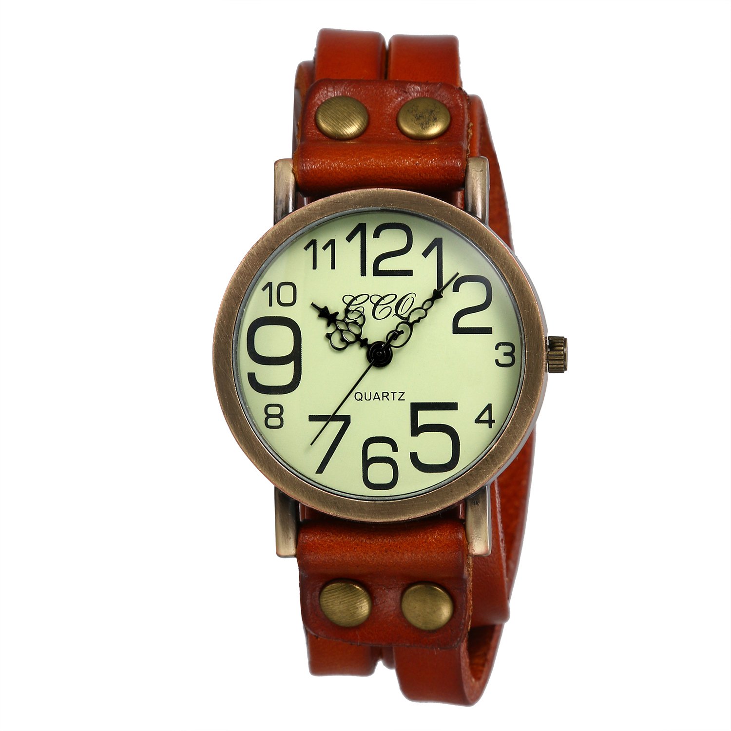Avaner Leren polshorloge voor dames en heren, kleur: zwart en bruin, brons, vintage stijl, Zwart, Armband
