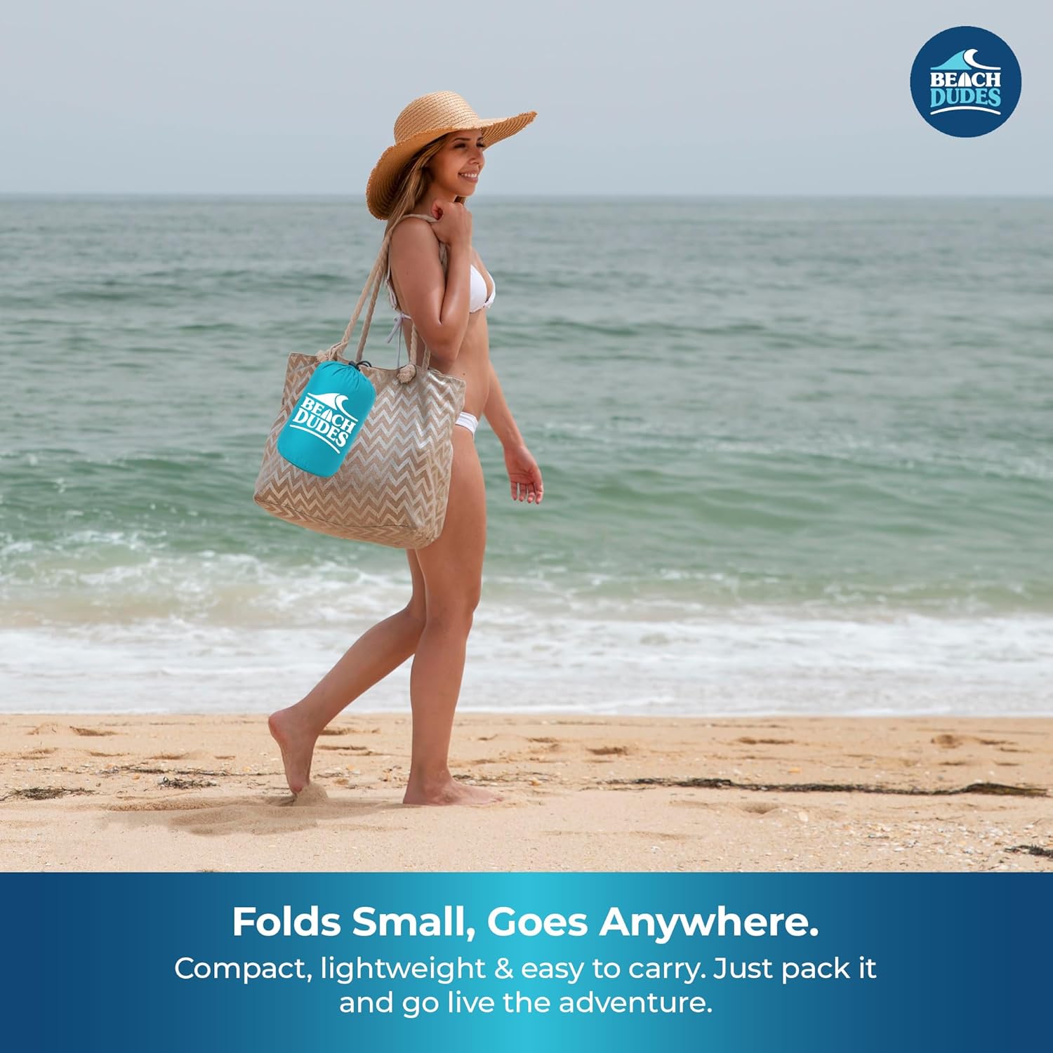 "Beach Vibes Oversized Beach Blanket - 108"x84" XL Sandproof Water-Resistant Picnic Mat | Lightweight Ripstop Nylon for Travel & Camping | Includes 4 Stakes and Carry Bag