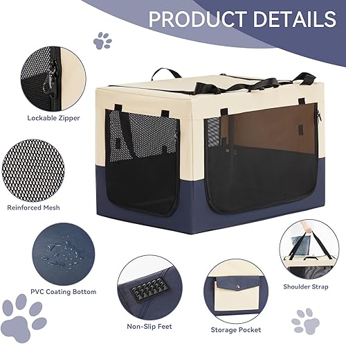 Miniatura 4 de PETSFIT Jaula portátil suave de 30 pulgadas para perros  Marco resistente en espiral patentado, perrera plegable para perros medianos, 3 puertas de