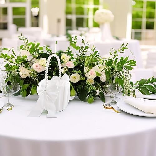 Miniatura 2 de Cesta de niña de las flores para boda con mango de perlas (marfil - lazo)