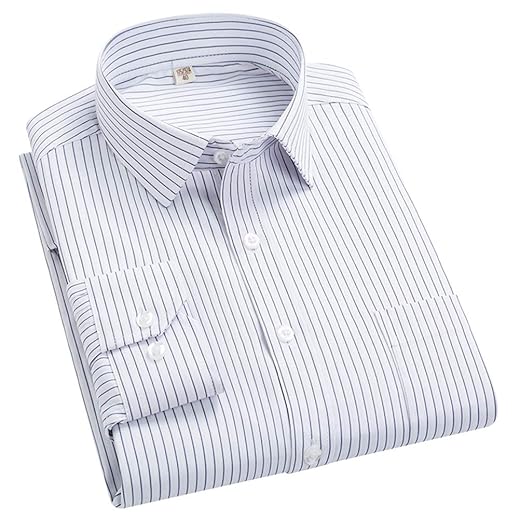 MOGU Camisa social masculina de manga longa slim fit listrada casual