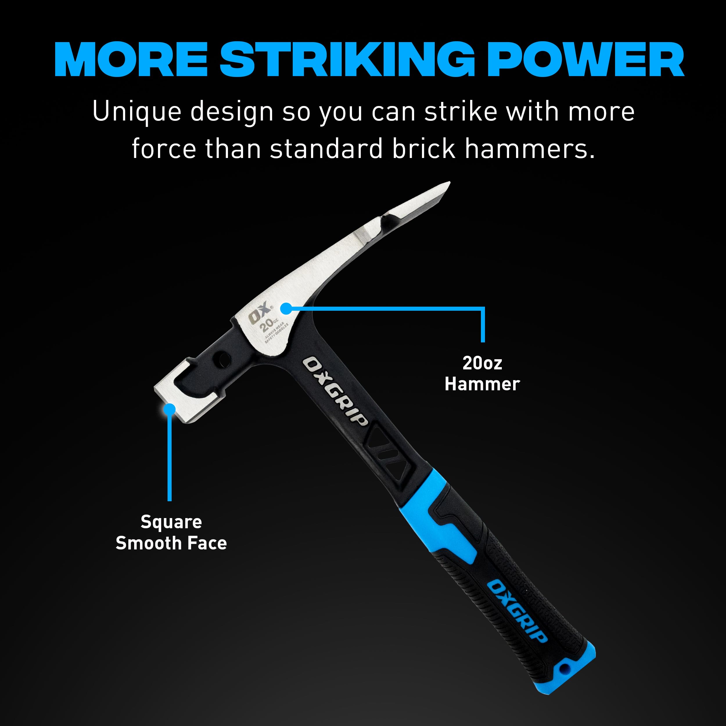 OX Pro Ultrastrike - Martello da muratore Ultrastrike robusto, manico a ponte antivibrazioni, massima durata con manico in acciaio monopezzo, impugnatura ergonomica antiscivolo e caratteristiche di