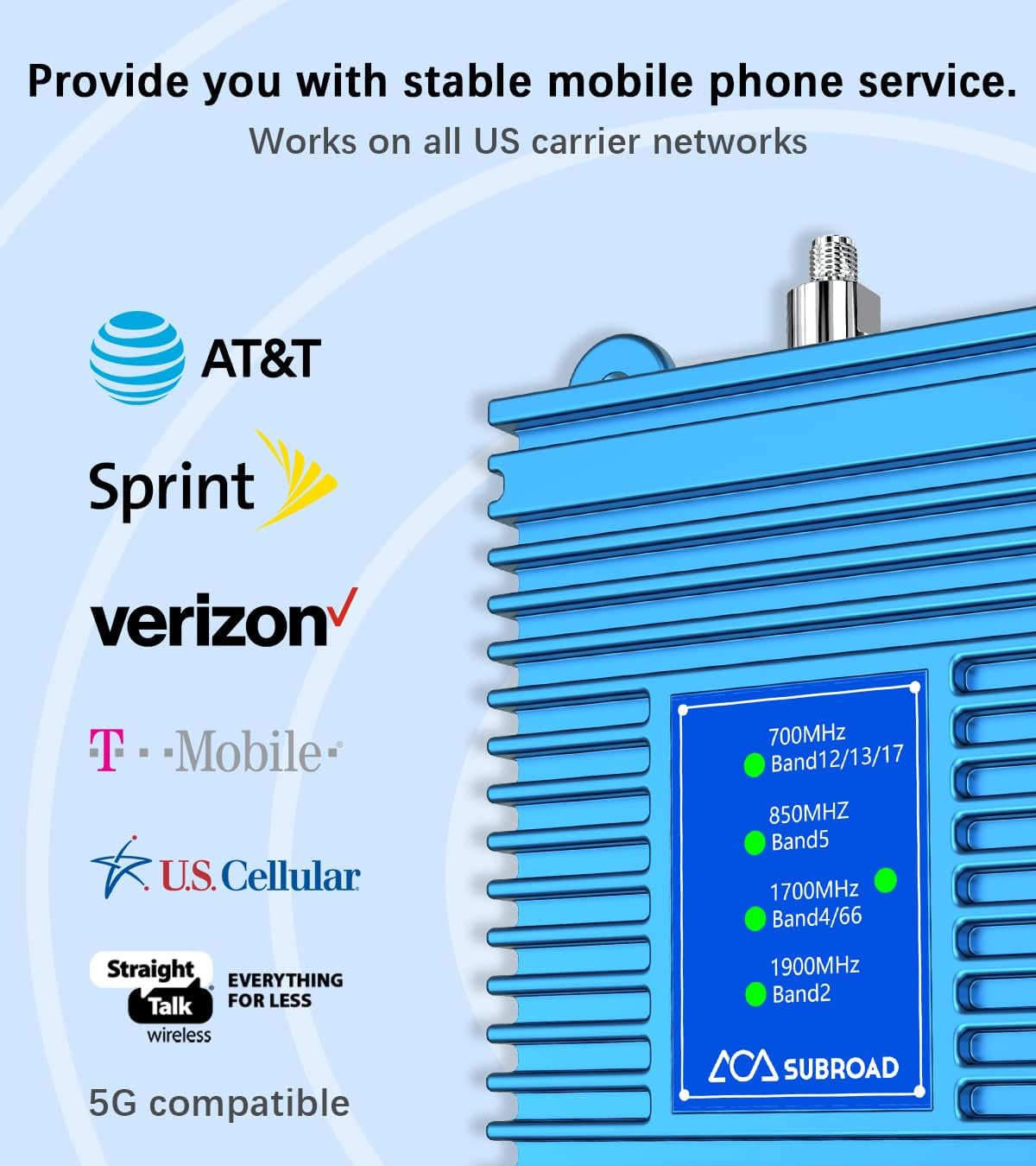 subraod cell phone signal booster for home 5000 sq ft with outdoorindoor antennas extend phone battery life cell phone booster boosts 5g 4g lte 3g f