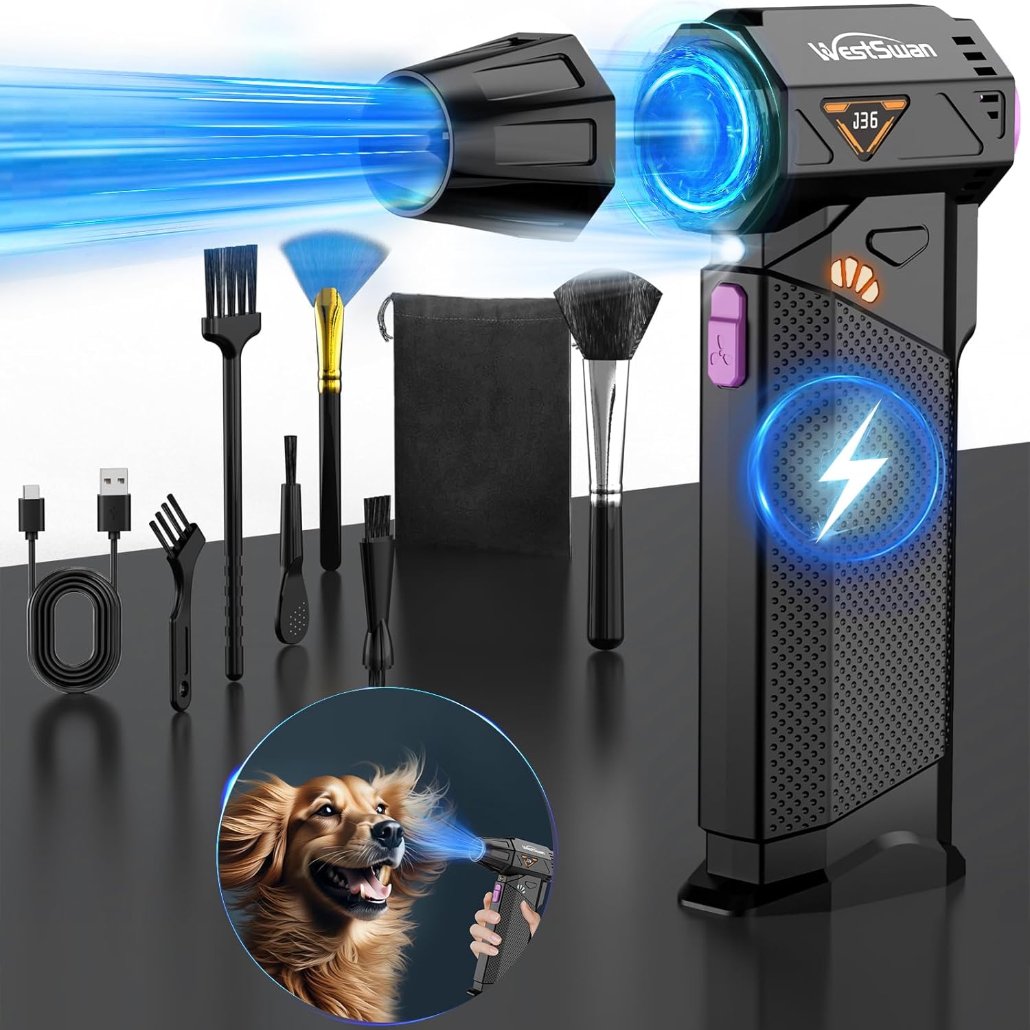Compressed Air Duster, 210000RPM Electric Air Duster Equipped with Continuously Variable Speed, 320g Wind Pressure Turbo Blower, Rechargeable Cordless Jet Fan for Computer, Keyboard, Car Cleaning