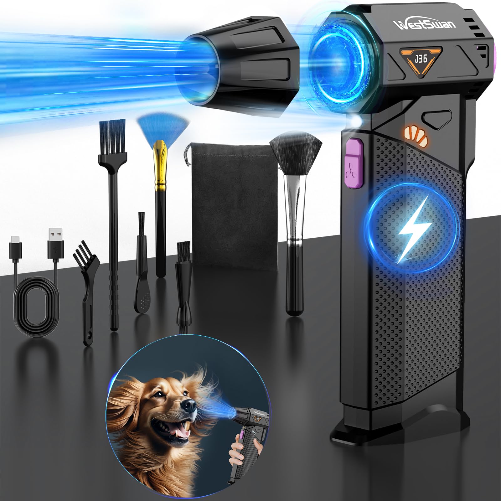 Compressed Air Duster, 210000RPM Mini Electric Air Duster Equipped with Continuously Variable Speed, Cordless Turbo Blower for Keyboard, PC, Car, Home, Outdoor