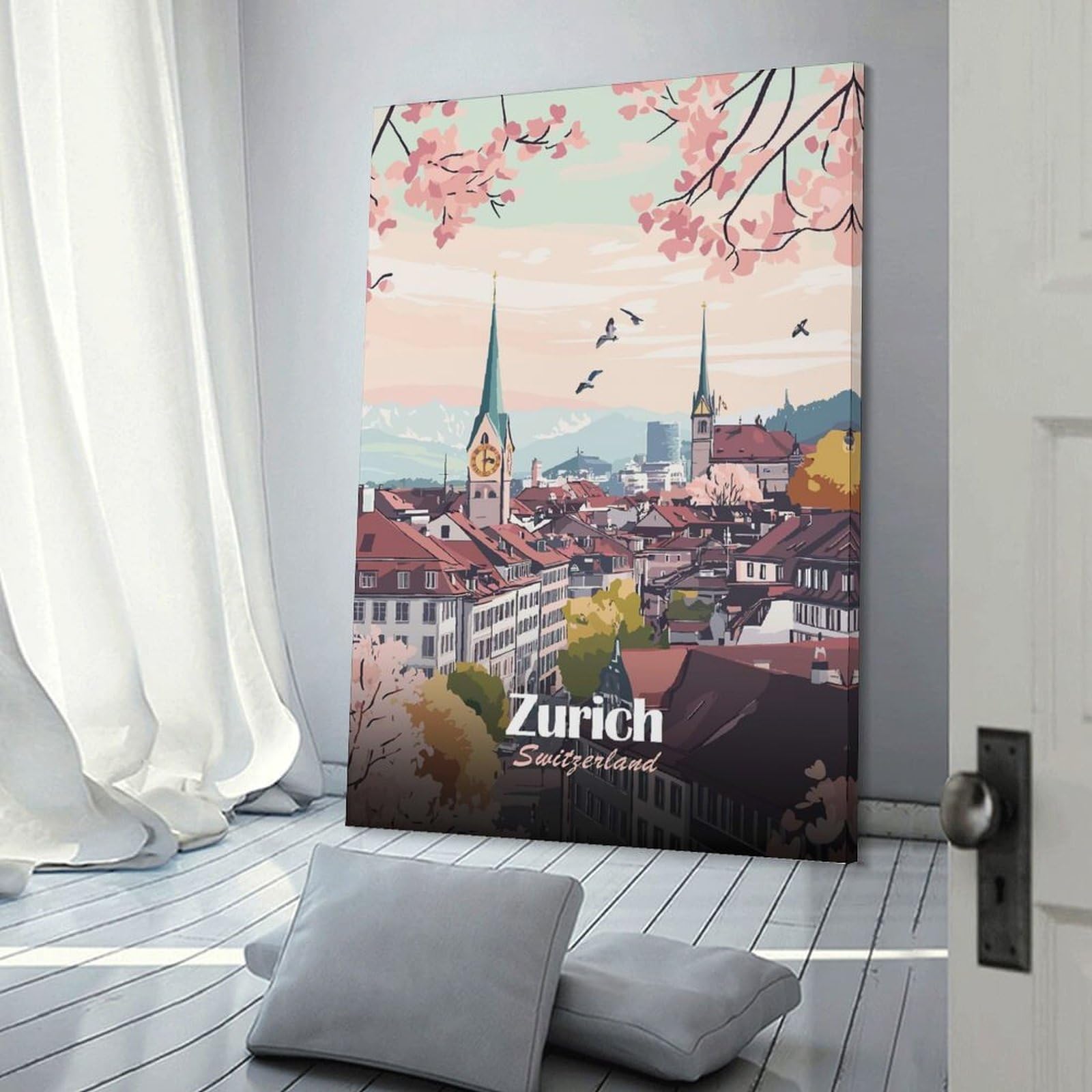 Junmoney Zurich Cityscape Room Decor Wall Art, 08x12inch(20x30cm), for Office, Study Or Home Workspace, A Smart Decor Choice for Study Walls