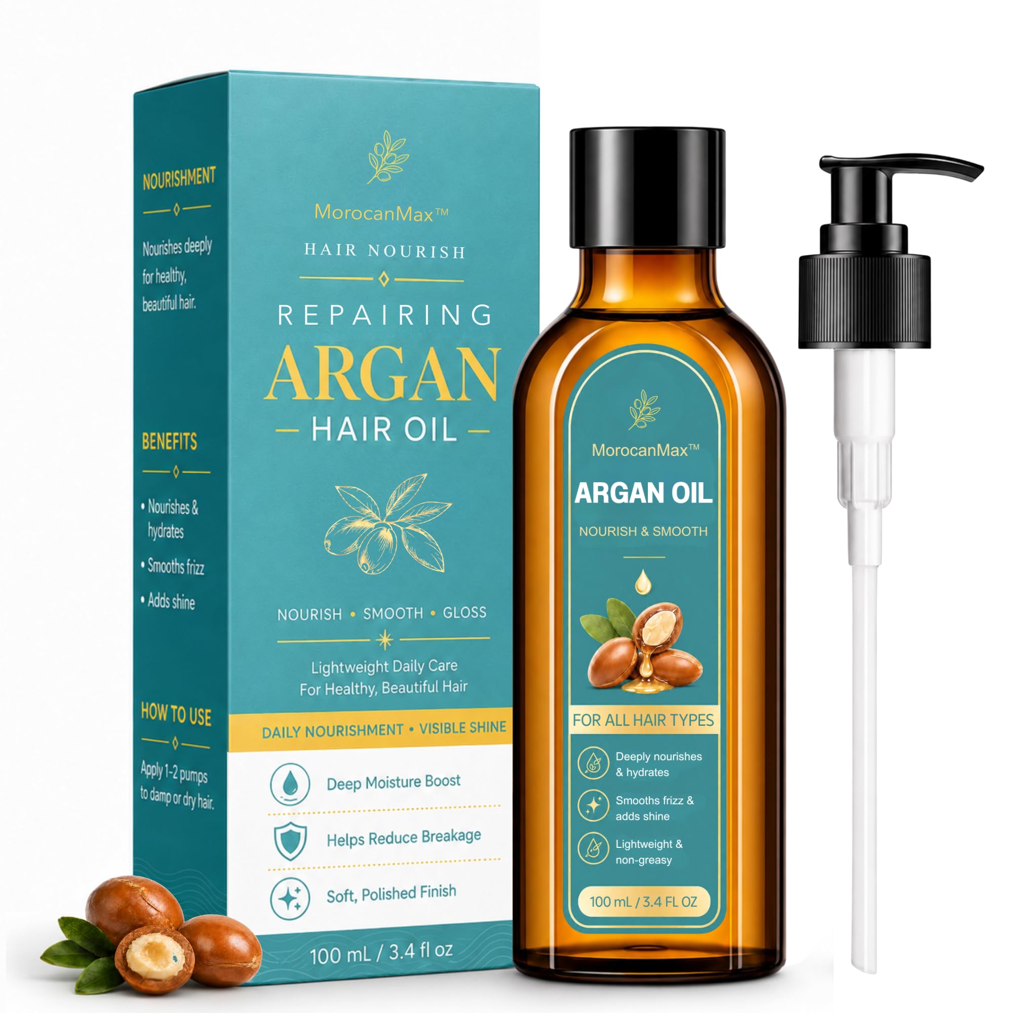 Argan Hair Oil Serum for Dry Frizzy Curly Split Ends Damaged-3.4Oz 1