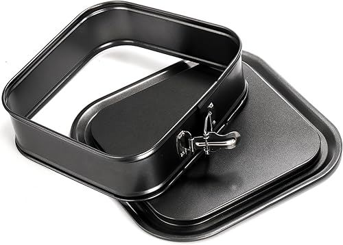 Miniatura 4 de SOUJOY Juego de 2 moldes para tartas Springform, molde cuadrado antiadherente para tartas de queso, molde para pasteles con parte inferior