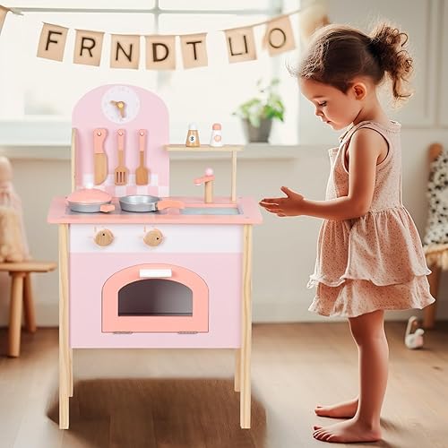 Miniatura 6 de Juego de cocina para niños de 3 a 8 años, juego de cocina de madera para niños, juego de cocina de chef para niños pequeños, juguetes de cocina con