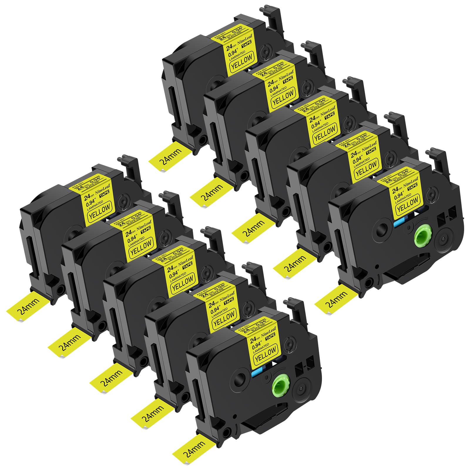 NineLeaf 10 Pack Compatible for Brother P-Touch TZ Tape 24mm 0.94 Laminated Black on Yellow TZe651 TZ-651 TZe-651 TZ651 1 inch Label Tape for PT-D600 PT-D610BT PT-P710BT PT-P750W PT-P910BT Label Maker
