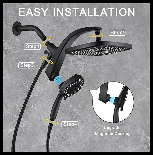 Miniatura 7 de High Pressure Rain Shower Head Upgrade Shower Heads with Handheld Spray Combo with Fixed Showerhead and 10 Sprays Handheld Shower Head, Detachable