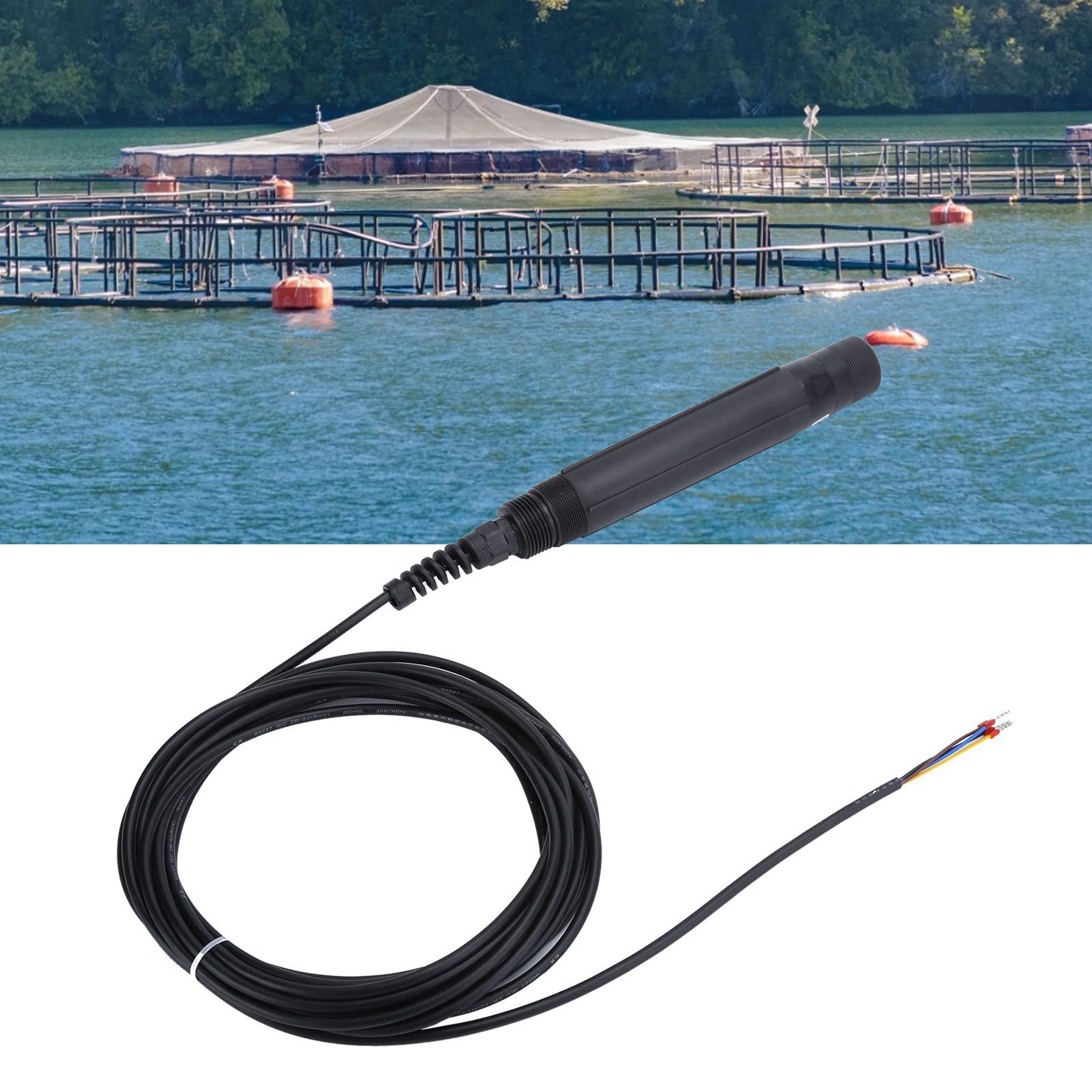 AMONIDA Fluoreszenzmessgerät für Gelösten Sauerstoff, Hochpräziser Wasserdichter Sensor für Aquakultur, 12–24 V