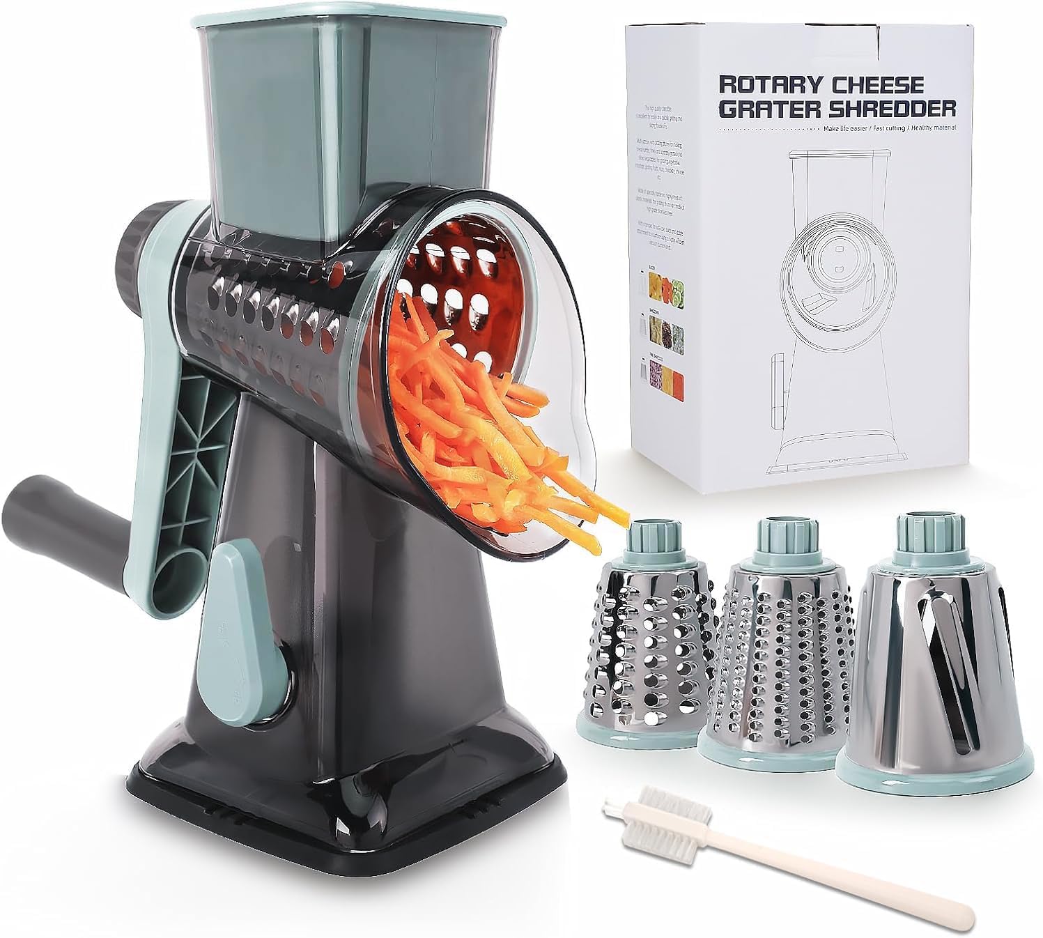 Rotary Cheese Grater with Handle-Versatile Cheese Grater Non-Slip Suct