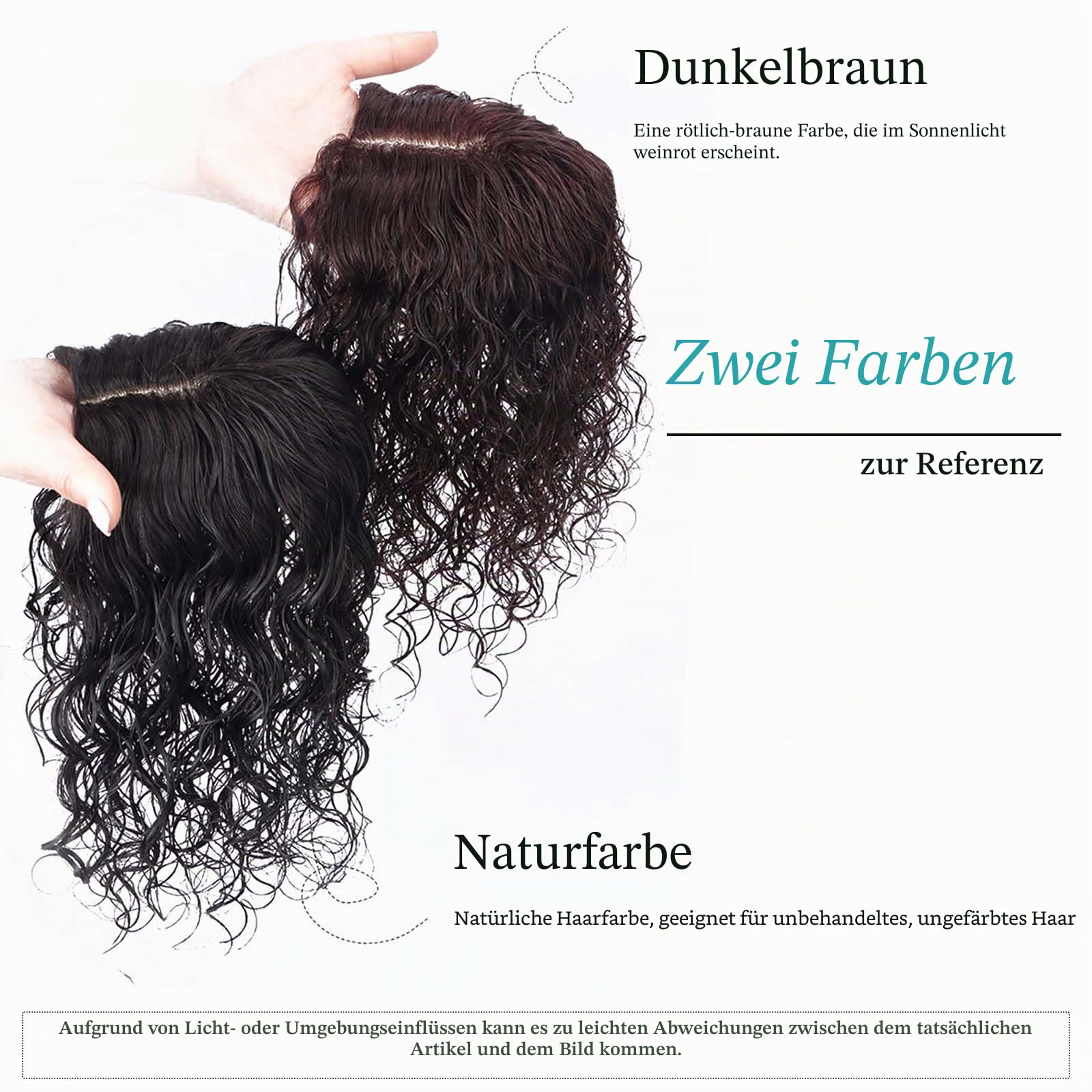 Echthaar-Topper mit Seidenbasis für Damen, 30 cm lange Clip-in-Ponyfrisur, lockig-wellig, ideal für dünnes Haar, 10 x 12 cm Basis mit Clips, 100% Echthaar, dunkelbraun
