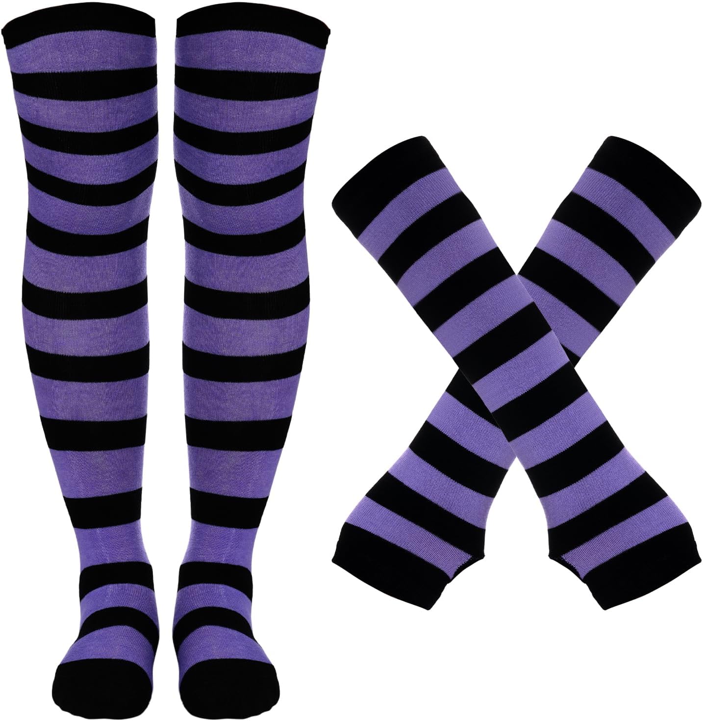 Tongcloud Women's Striped Knee High Socks, Over Knee Thigh High Socks, Arm Warmer and Fingerless Gloves Set