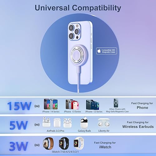Miniatura 5 de Cargador inalámbrico magnético para iPhone - Estación de carga 3 en 1 para múltiples dispositivos, cargador portátil de viaje seguro para iPhone