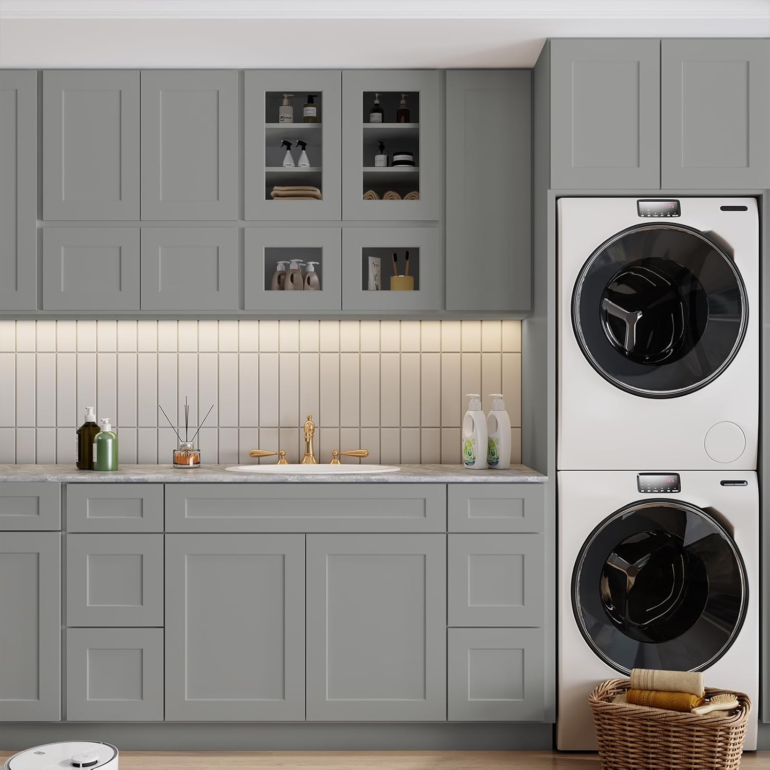 Hausvita 30'' Bathroom Vanity Cabinet, Morden Bathroom Storage Cabinet with 2 False Drawers and 2 Soft-Close Doors, Large Capacity Cabinet (Without Sink) for Bathroom, Laundry & Kitchen, Shaker Grey