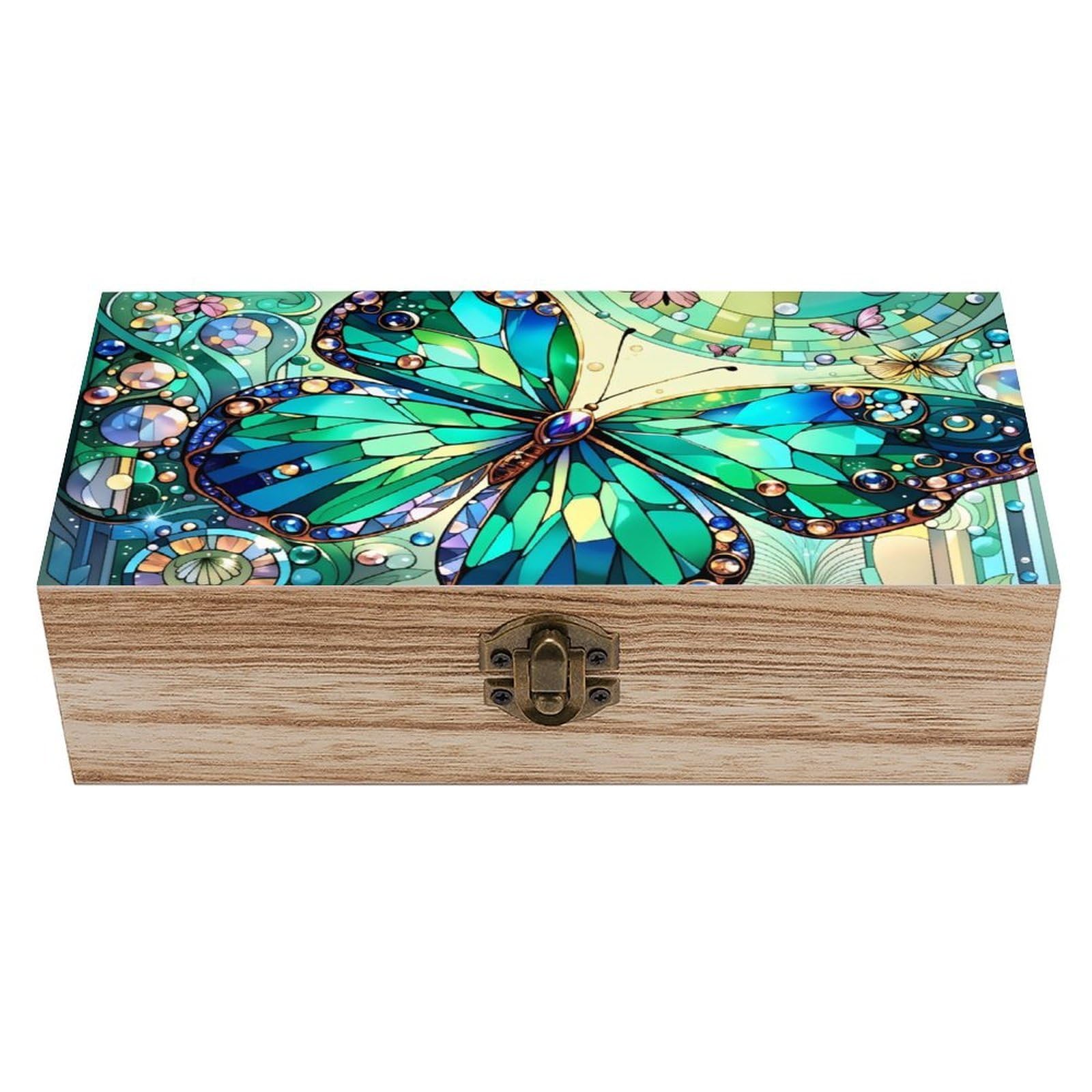 asbwuo Stained Glass Butterfly Vintage Wooden Keepsake Box