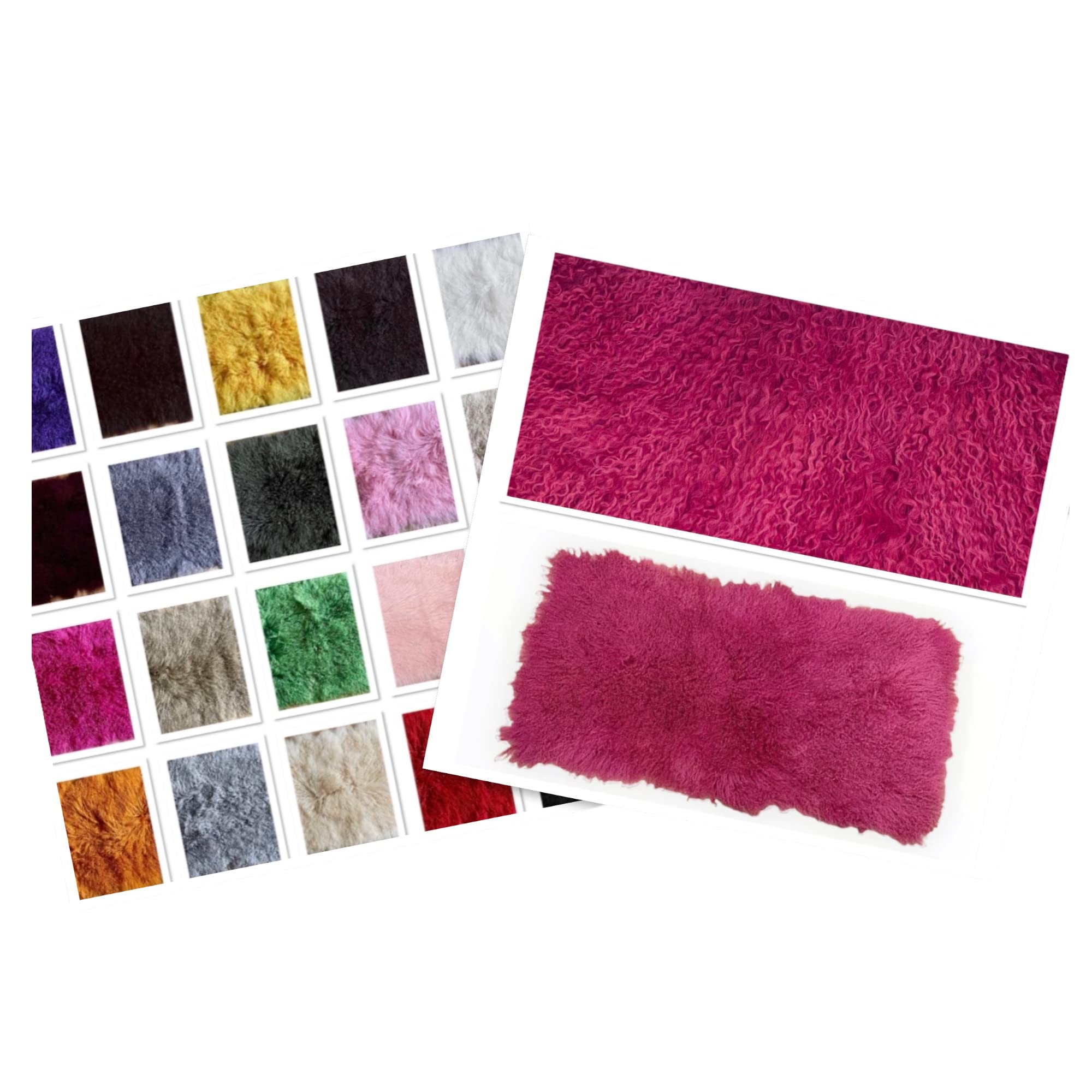Plato de piel de oveja mongol – cordero tibetano, tamaño: 120 cm de largo – 55 cm de ancho * cosido a mano, increíblemente suave y esponjoso con un rizado natural. (Fuchsia)