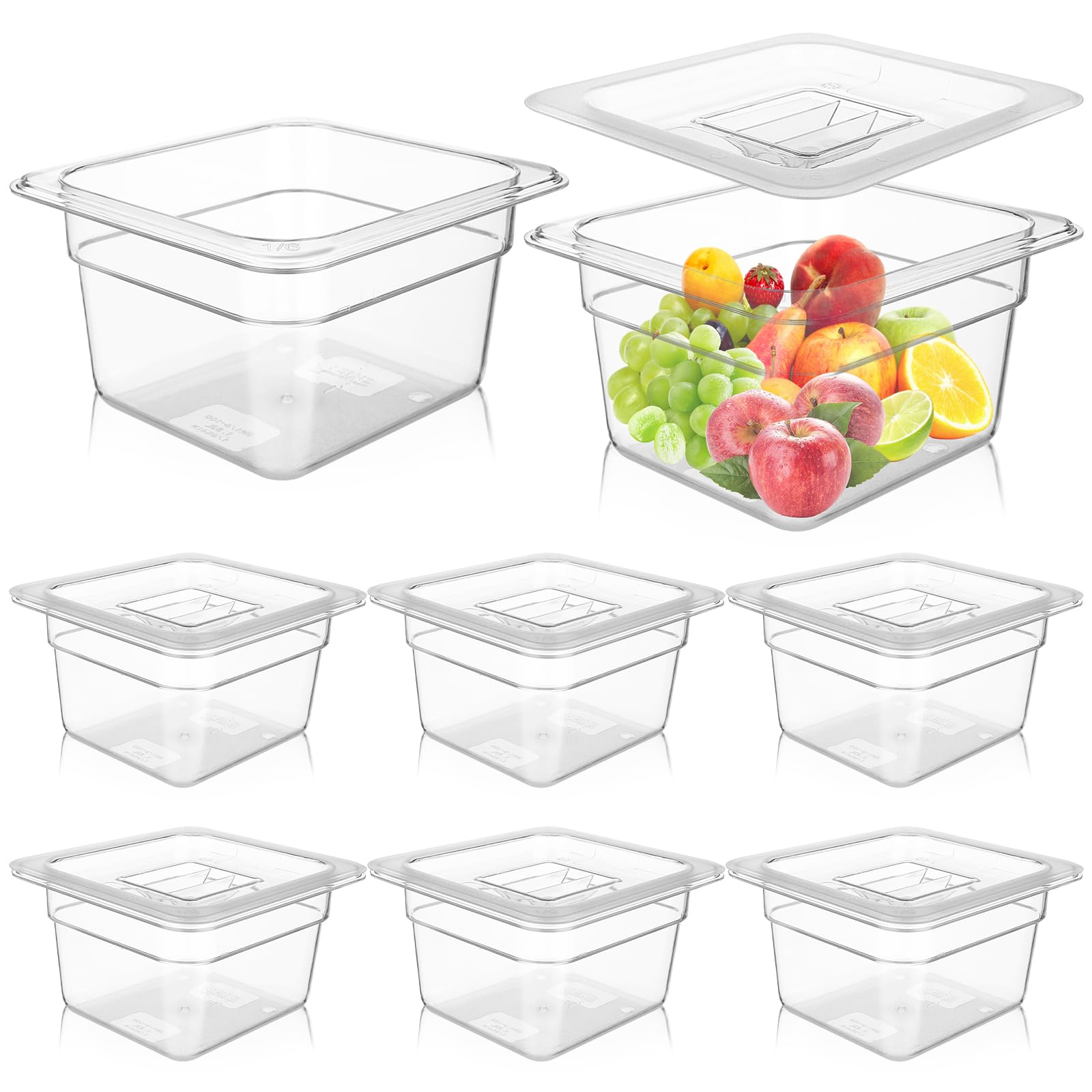 8 Set 1/6 Größe transparente Frischhaltedosen Bulk 10,2 cm tief Restaurant Kunststoff klare Lebensmittelpfannen mit Deckel Polycarbonat kommerzielle Hotelpfanne stapelbare Behälter für Obst, Gemüse