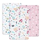 PHF 3 Pack Soft Mini Crib Sheets, Mermaid Silky Pack N Play Sheets for Baby Boys Girls, Universal Fit for Pack N Play, Playard, Portable and Mini Crib Mattresses, Mermaid