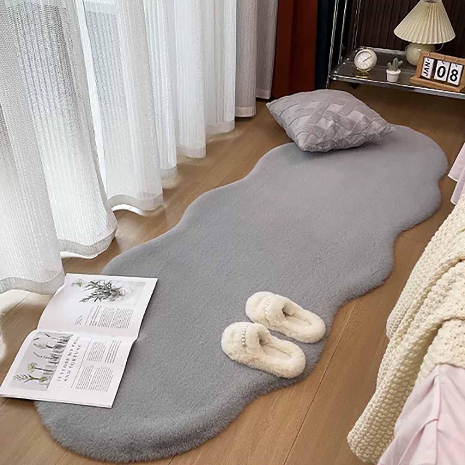 Tapis à poils courts gris 80x170cm antidérapant pour descente de lit moderne