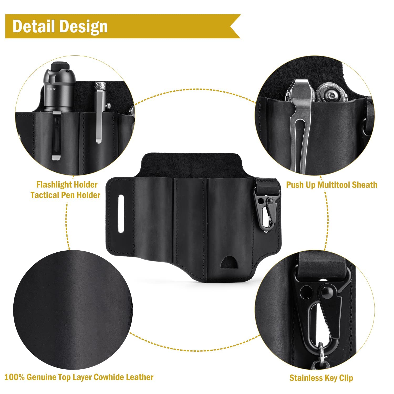 VIPERADE PJ29 EDC Lederscheide, Multitoolscheide/Werkzeuge Holster/Messergürtelscheide/Taschenlampenscheide für Leatherman Multitools/Messerscheide, handgefertigte Organizerscheide